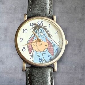 Vintage Timex Disney Eeyore Watch w/Black Leather Strap